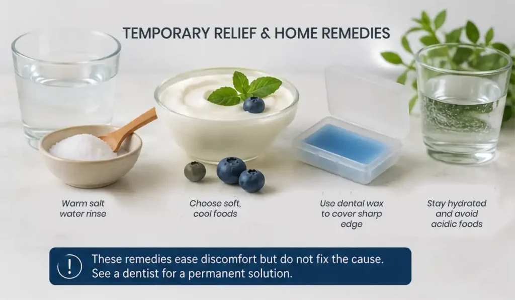 temprary relief  and home remedies for Sharp Tooth Hurting Tongue