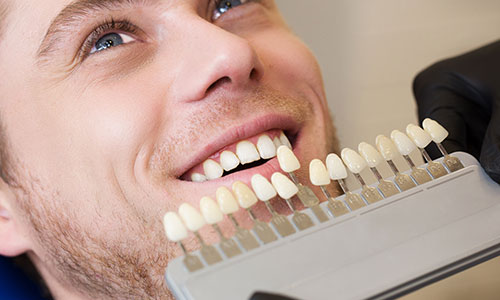 man getting teath whitening treatment